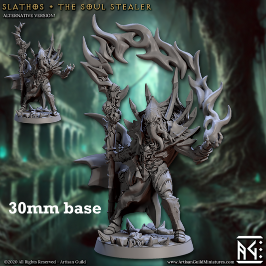 Image shows a 3D render of a mindflayer wizard gaming miniature.