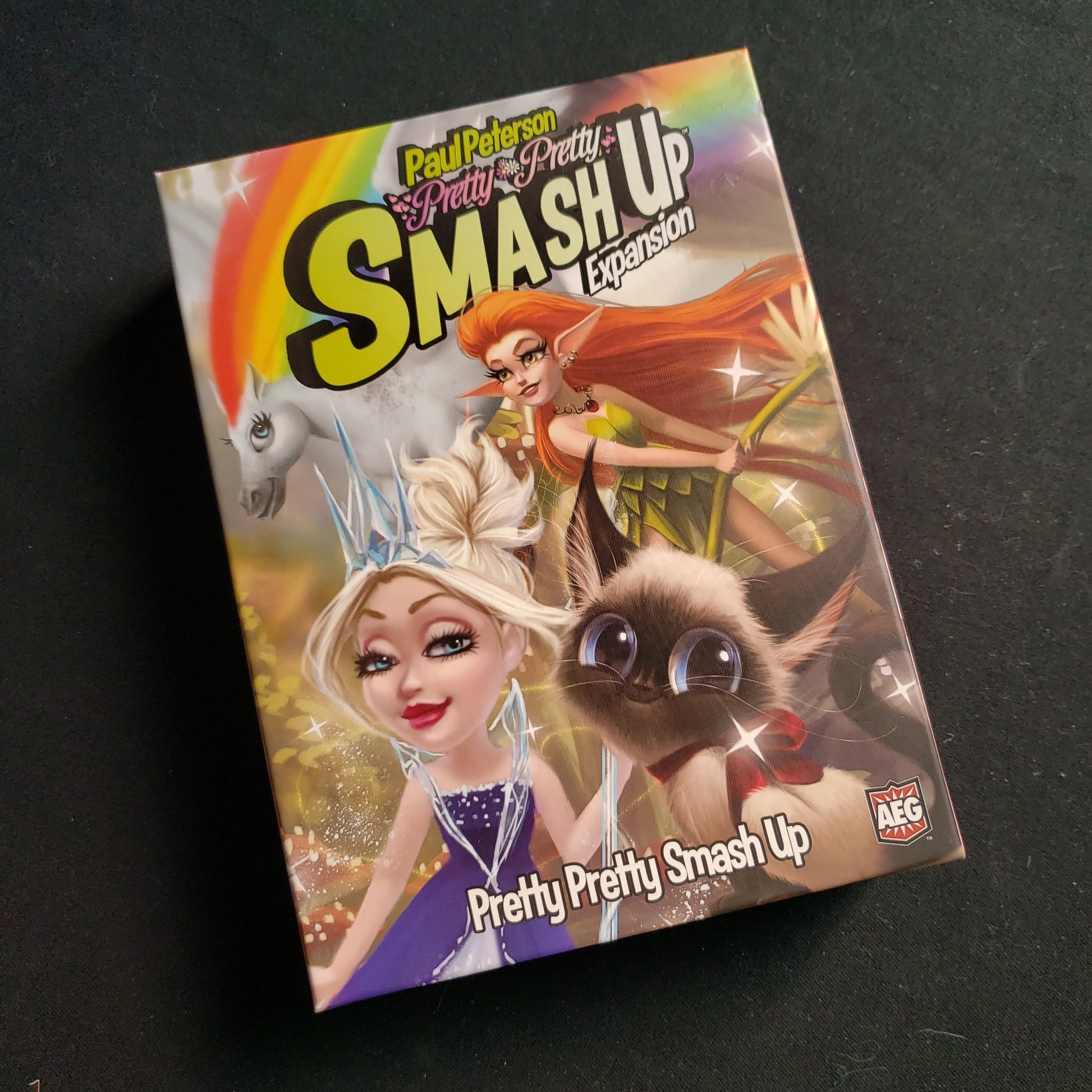 Image shows the front of the box for the Pretty Pretty Expansion for the Smash Up card game