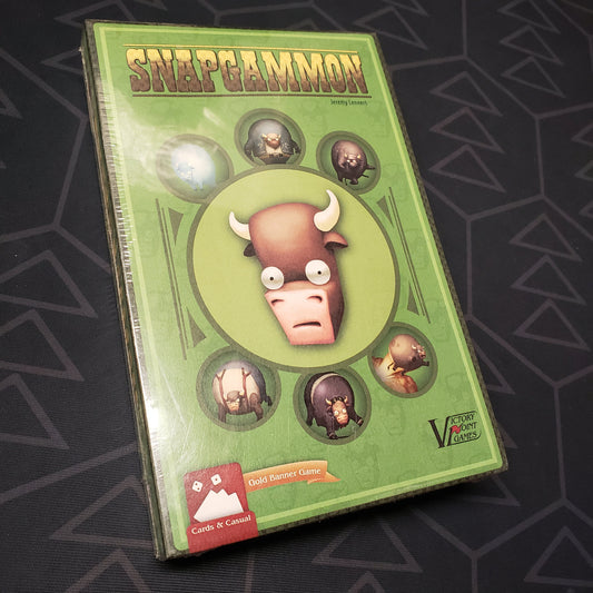 Image shows the front cover of the box for the SnapGammon board game