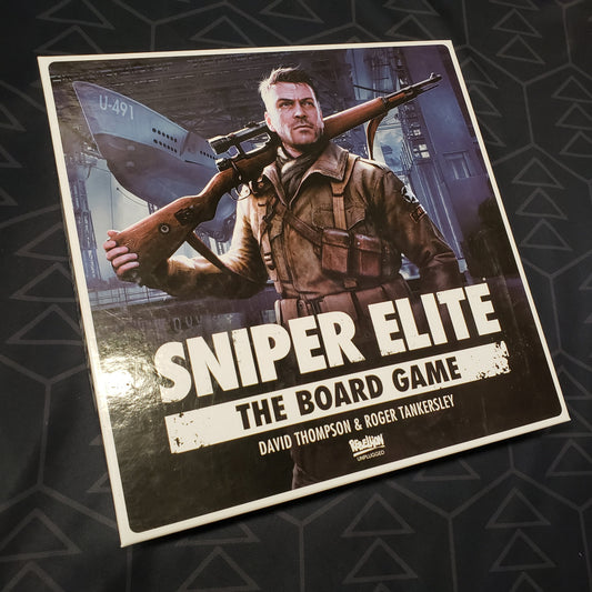 Image shows the front cover of the box for Sniper Elite: The Board Game