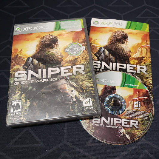 Image shows the case, manual & disc for the video game Sniper: Ghost Warrior for Xbox 360