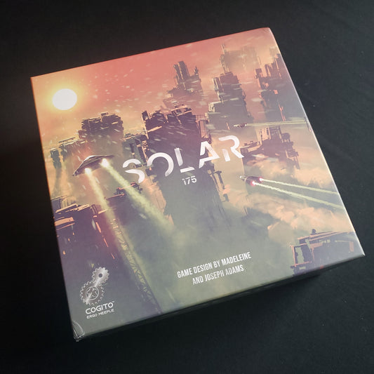 Image shows the front cover of the box of the Solar 175 board game