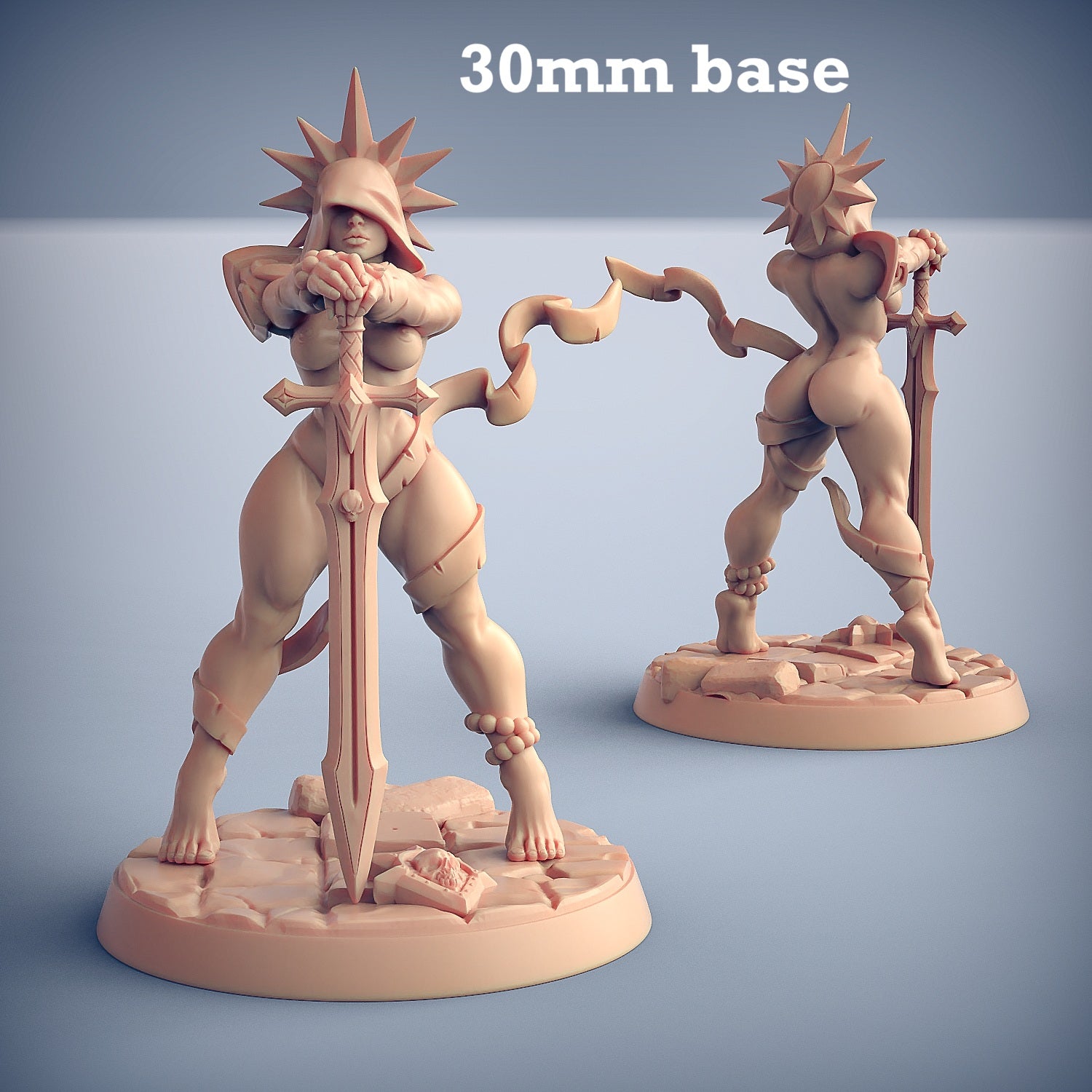 Image shows a 3D render of a human cleric gaming miniature.