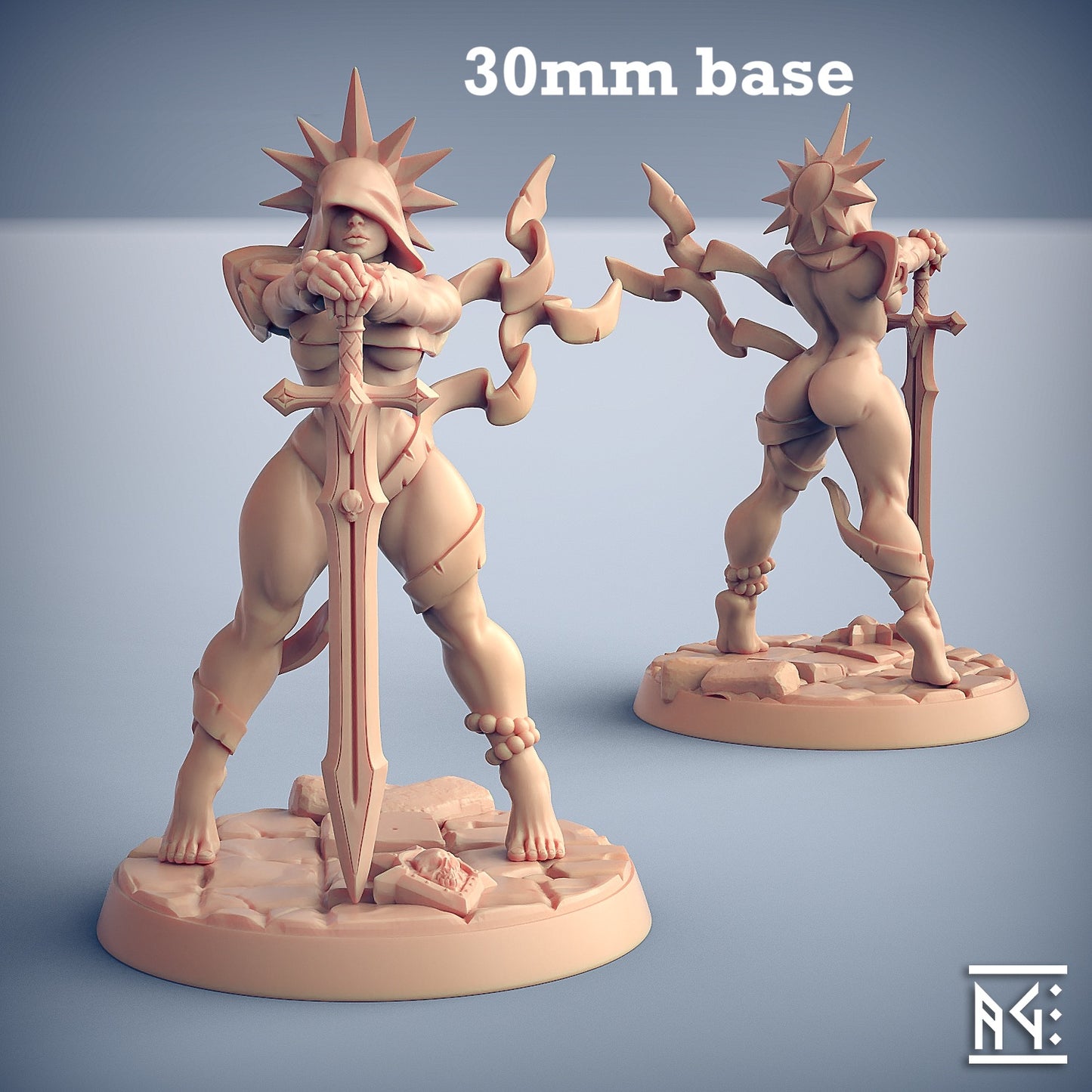 Image shows a 3D render of a human cleric gaming miniature.