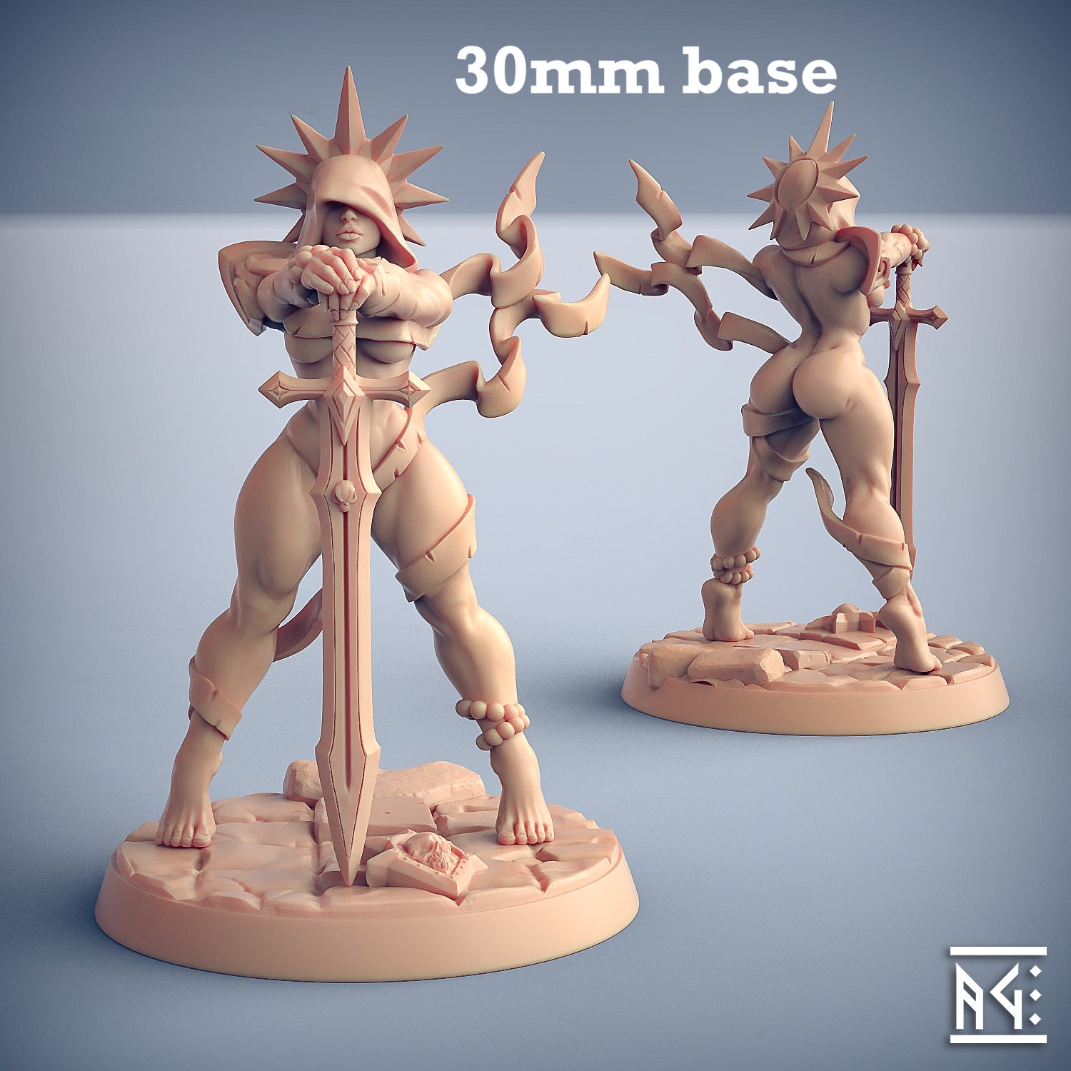 Image shows a 3D render of a human cleric gaming miniature.