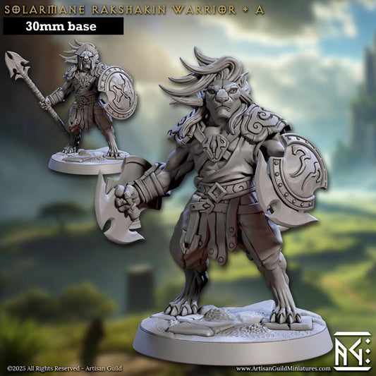 Image shows 3D renders of two sculpt options for a leonin gladiator gaming miniature.
