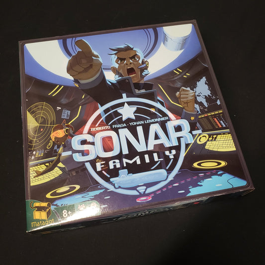 Image shows the front cover of the box of the Sonar Family board game