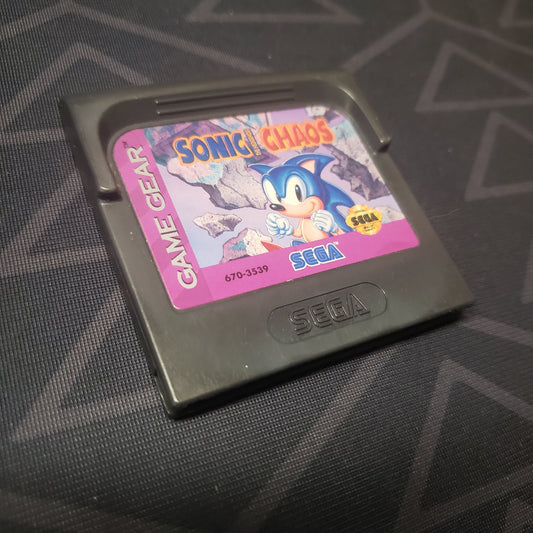Image shows the front of the cartridge for the video game Sonic Chaos for the Sega Game Gear