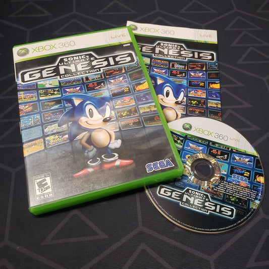 Image shows the case, manual and disc for the video game Sonic's Ultimate Genesis Collection for Xbox 360