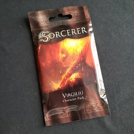 Image shows the front of the package for the Virgiliu Character Pack for the card game Sorcerer