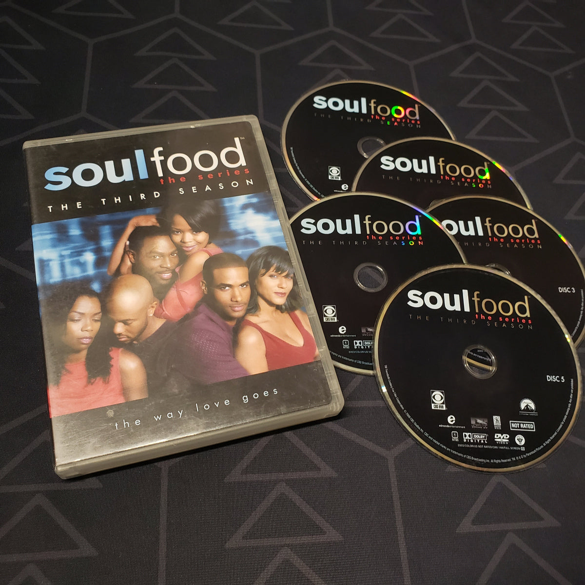 Image shows the case & five discs for the third season of Soul Food on DVD