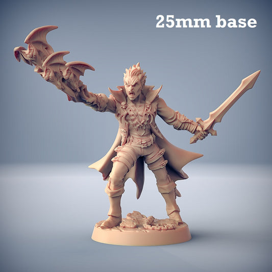 Image shows a 3D render of a vampire warrior gaming miniature