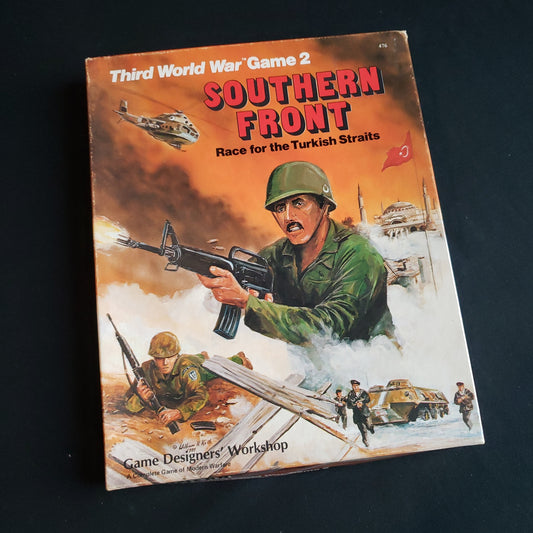 Image shows the front cover of the box of the Southern Front board game