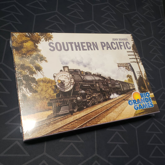 Image shows the front cover of the box for the Southern Pacific board game