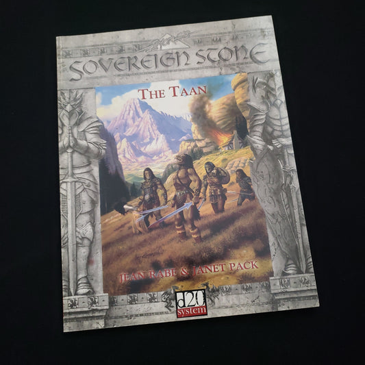 Image shows the front cover of the Taan sourcebook for the Sovereign Stone roleplaying game