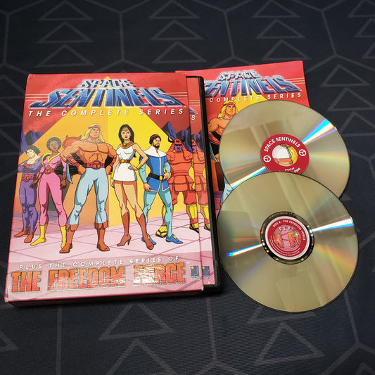 Image shows the case, insert & two discs for the Space Sentinels & The Freedom Force complete series box set on DVD