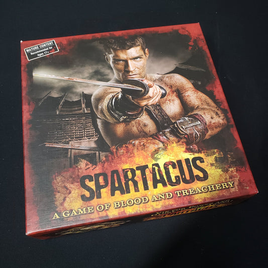 Image shows the front cover of the box of the Spartacus board game