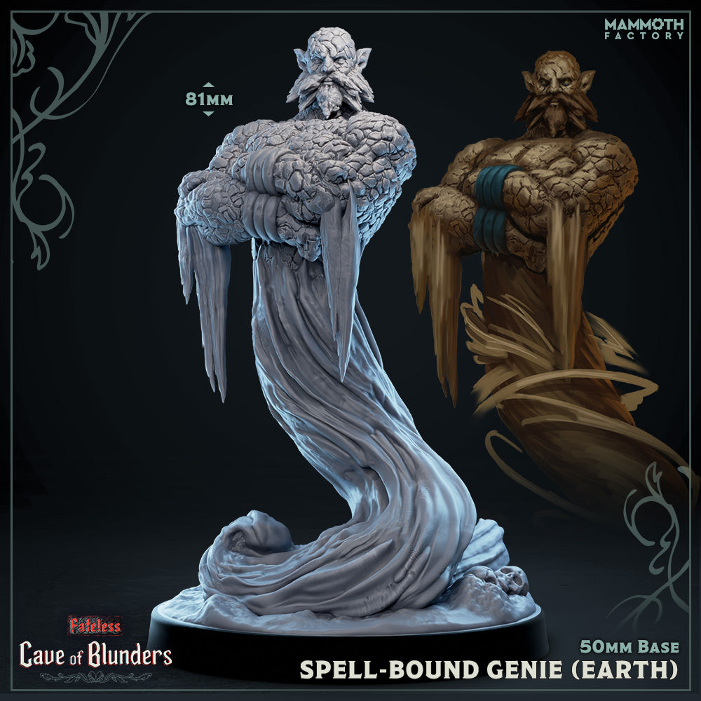 Image shows a 3D render of a sand genie gaming miniature.