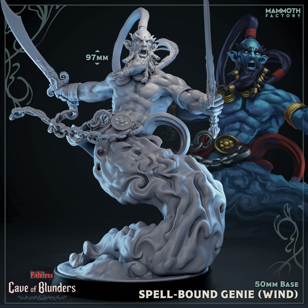 Image shows a 3D render of a wind genie gaming miniature.