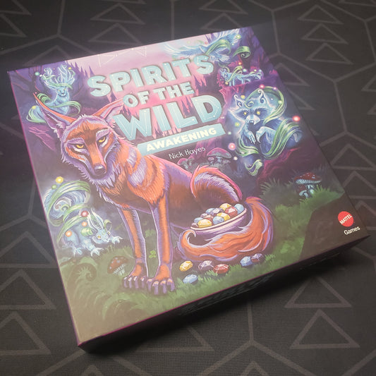 Image shows the front cover of the box for the Spirits of the Wild: Awakening board game