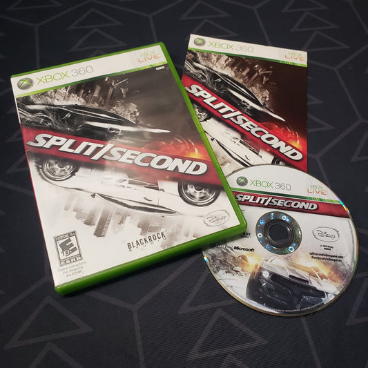 Image shows the case, manual and disc for the video game Split/Second for Xbox 360