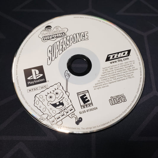 Image shows the label side of the game disc for the video game Spongebob Squarepants: Supersponge for Playstation 1