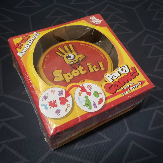 Image shows the front cover of the box for the Spot It! card game