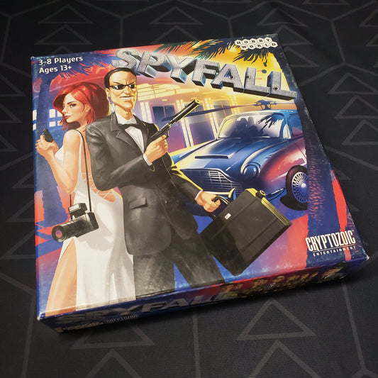 Image shows the front cover of the box of the Spyfall card game