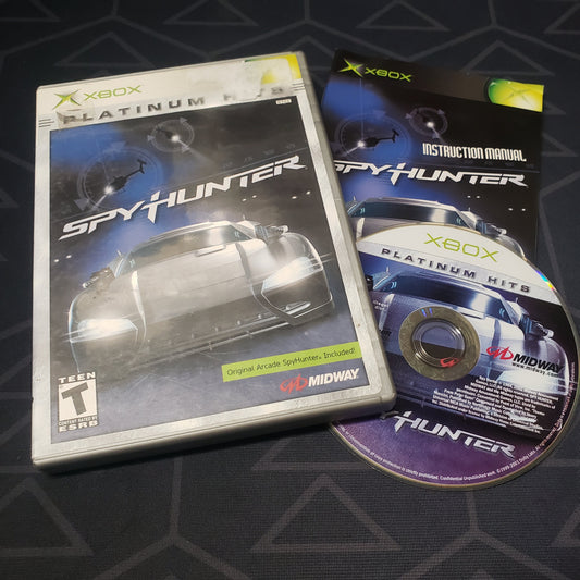 Image shows the case, manual and disc for the video game SpyHunter for the original Xbox