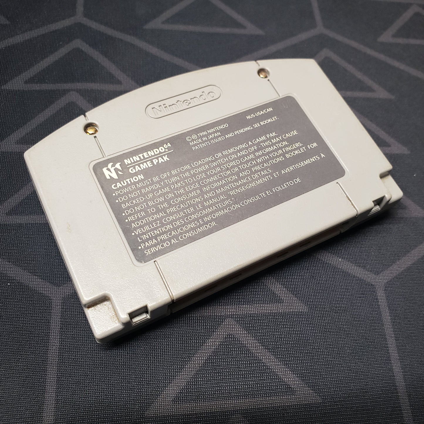Image shows the back of the cartridge for the video game Star Fox 64 for the Nintendo 64