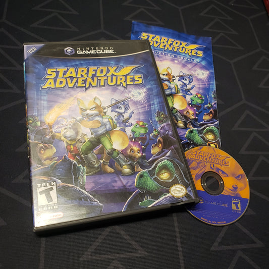 Image shows the case, manual and disc for the video game Star Fox Adventures for Nintendo GameCube