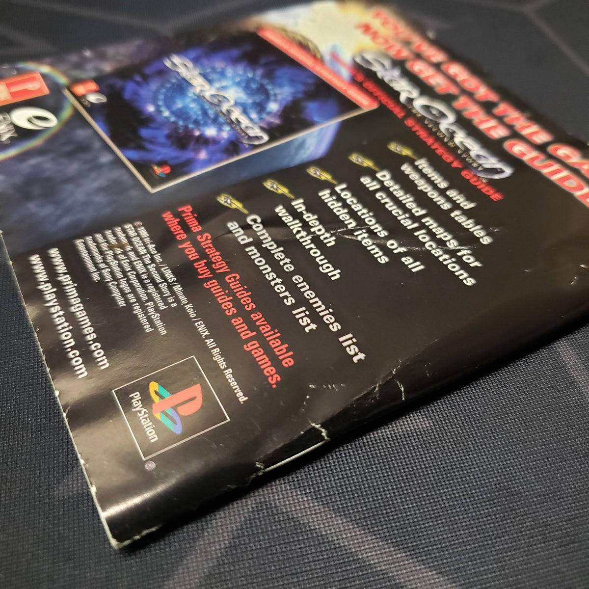Image shows a close up of the back of the manual for the video game Star Ocean: The Second Story for Playstation 1