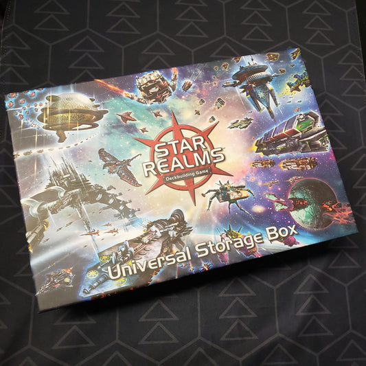 Image shows the front cover of the Universal Storage Box for the card game Star Realms