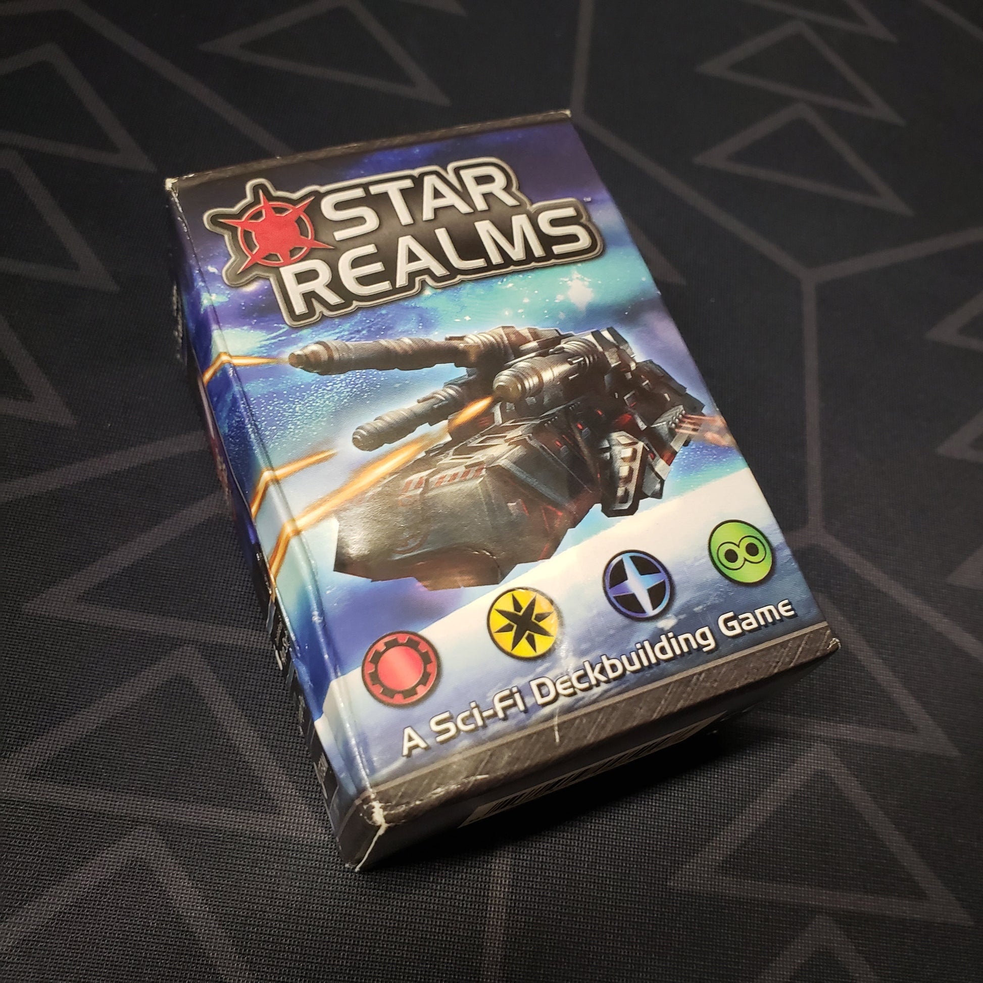 Image shows the front cover of the box of the Star Realms card game