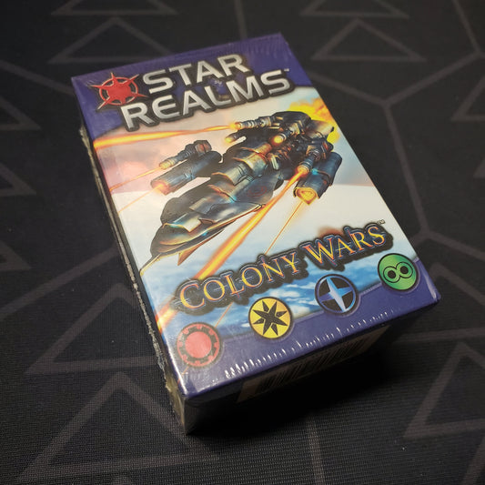 Image shows the front cover of the box for the Star Realms: Colony Wars card game