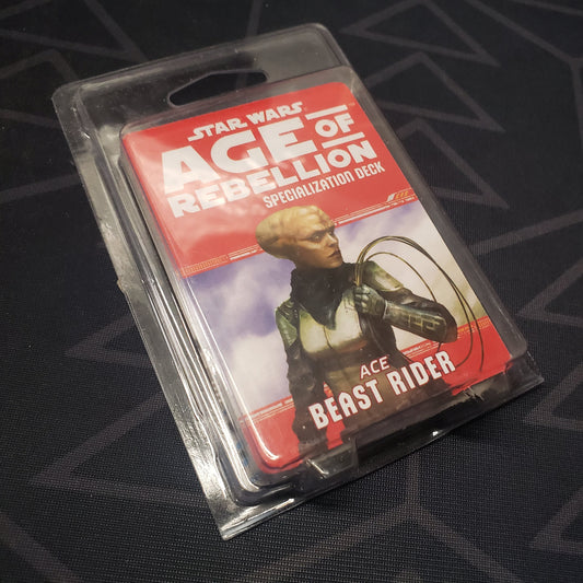 Image shows the front of the clamshell packaging for the Ace Beast Rider Deck for the roleplaying game Star Wars: Age of Rebellion