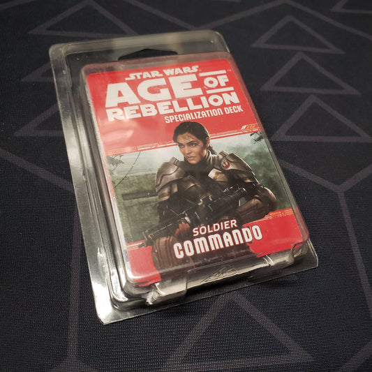 Image shows the front of the clamshell packaging for the Soldier Commando Deck for the roleplaying game Star Wars: Age of Rebellion