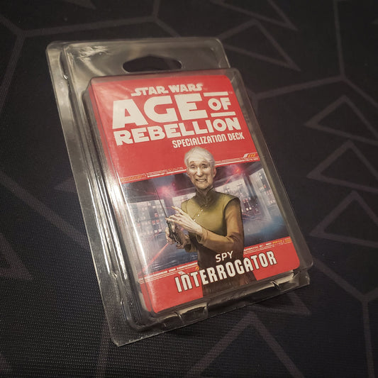 Image shows the front of the clamshell packaging for the Spy Interrogator Deck for the roleplaying game Star Wars: Age of Rebellion