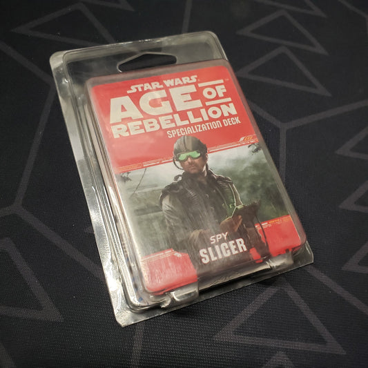 Image shows the front of the clamshell packaging for the Spy Slicer Deck for the roleplaying game Star Wars: Age of Rebellion
