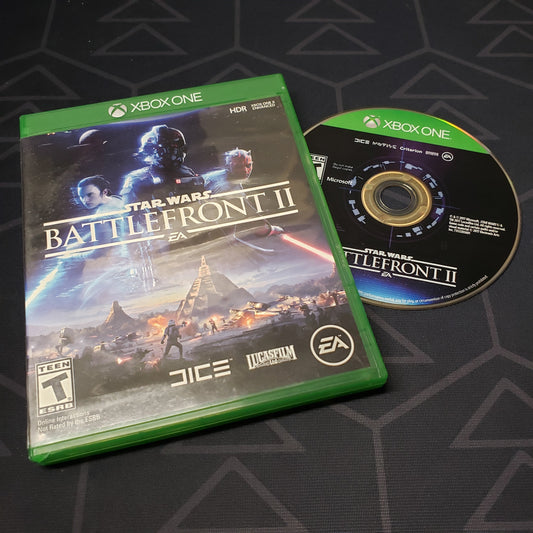 Image shows the case and disc for the video game Star Wars Battlefront II for Xbox One