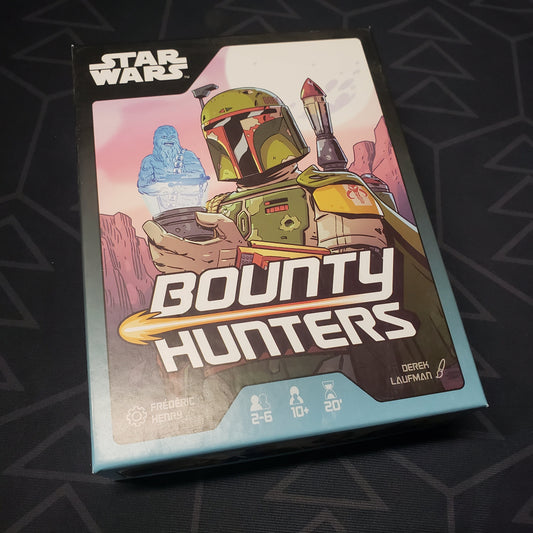 Image shows the front cover of the box for the Star Wars: Bounty Hunters card game