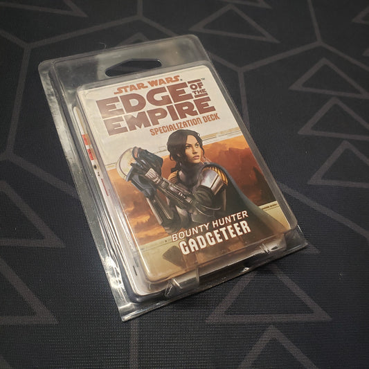 Image shows the front of the clamshell packaging for the Bounty Hunter Gadgeteer Deck for the roleplaying game Star Wars: Edge of the Empire