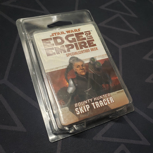 Image shows the front of the clamshell packaging for the Bounty Hunter Skip Tracer Deck for the roleplaying game Star Wars: Edge of the Empire