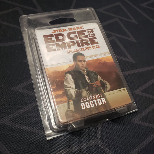 Image shows the front of the clamshell packaging for the Colonist Doctor Deck for the roleplaying game Star Wars: Edge of the Empire