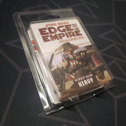 Image shows the front of the clamshell packaging for the Hired Gun Heavy Deck for the roleplaying game Star Wars: Edge of the Empire