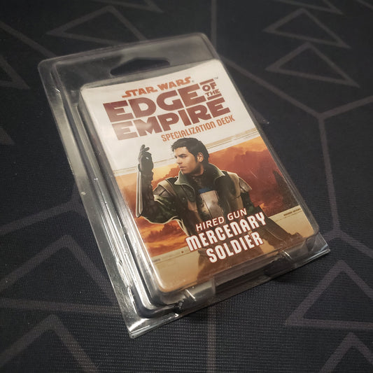Image shows the front of the clamshell packaging for the Hired Gun Mercenary Soldier Deck for the roleplaying game Star Wars: Edge of the Empire