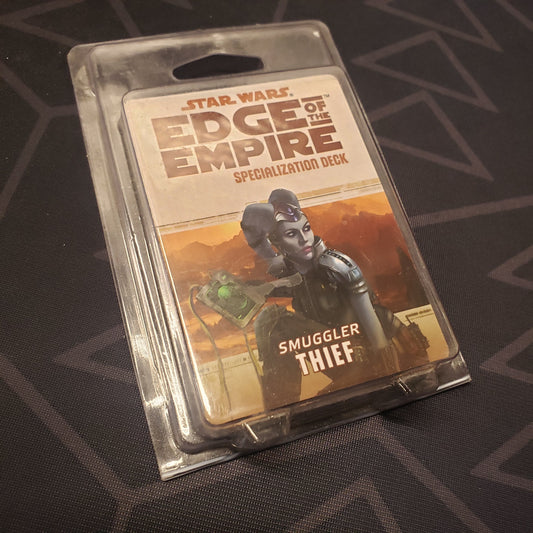 Image shows the front of the clamshell packaging for the Smuggler Thief Deck for the roleplaying game Star Wars: Edge of the Empire
