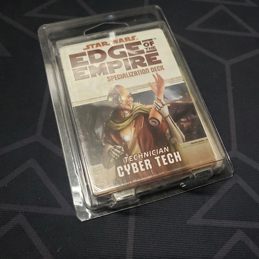 Image shows the front of the clamshell packaging for the Technician Cyber Tech Deck for the roleplaying game Star Wars: Edge of the Empire