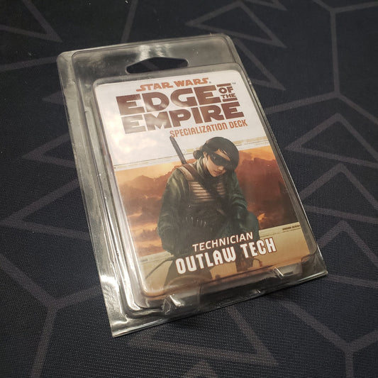 Image shows the front of the clamshell packaging for the Technician Outlaw Tech Deck for the roleplaying game Star Wars: Edge of the Empire