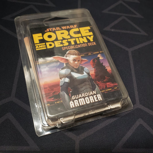 Image shows the front of the packaging of the Guardian Armorer Deck box for the roleplaying game Star Wars: Force and Destiny
